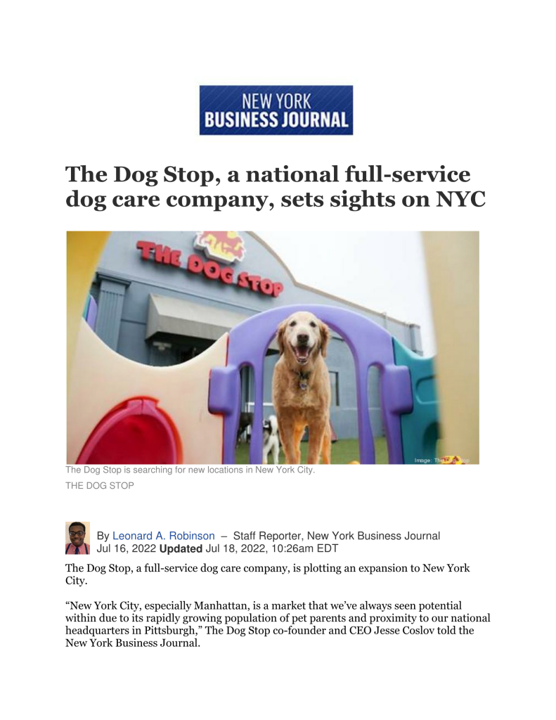 The Dog Stop® New York Business Times article